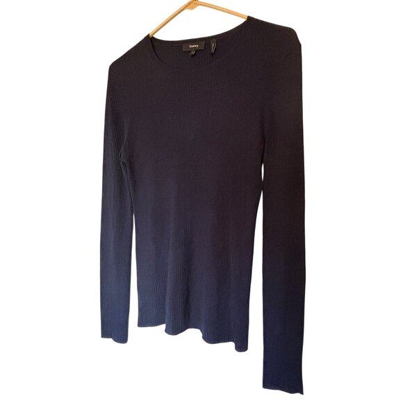 Theory Mizri Women's Black Ribbed Long Sleeve Sweater Size L 100% Merino Wool - Picture 10 of 10